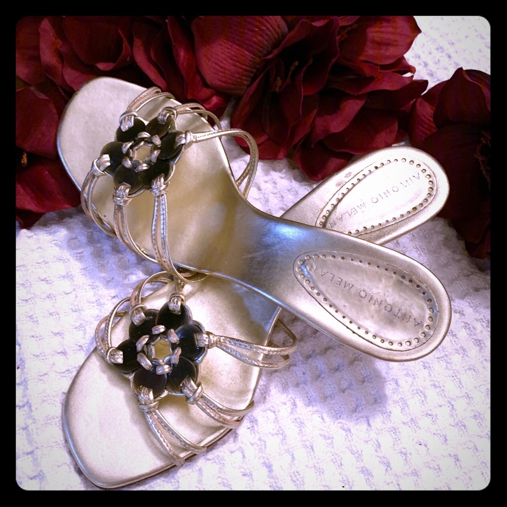 Antonio Melani Gold Leather Kitten Heel Slide 7.5M